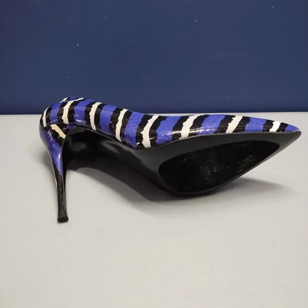 LFL Snakeskin Stiletto Pumps Heel Womens Sz 7 Purple Multi Pointed Toe Slip On - Picture 6 of 16